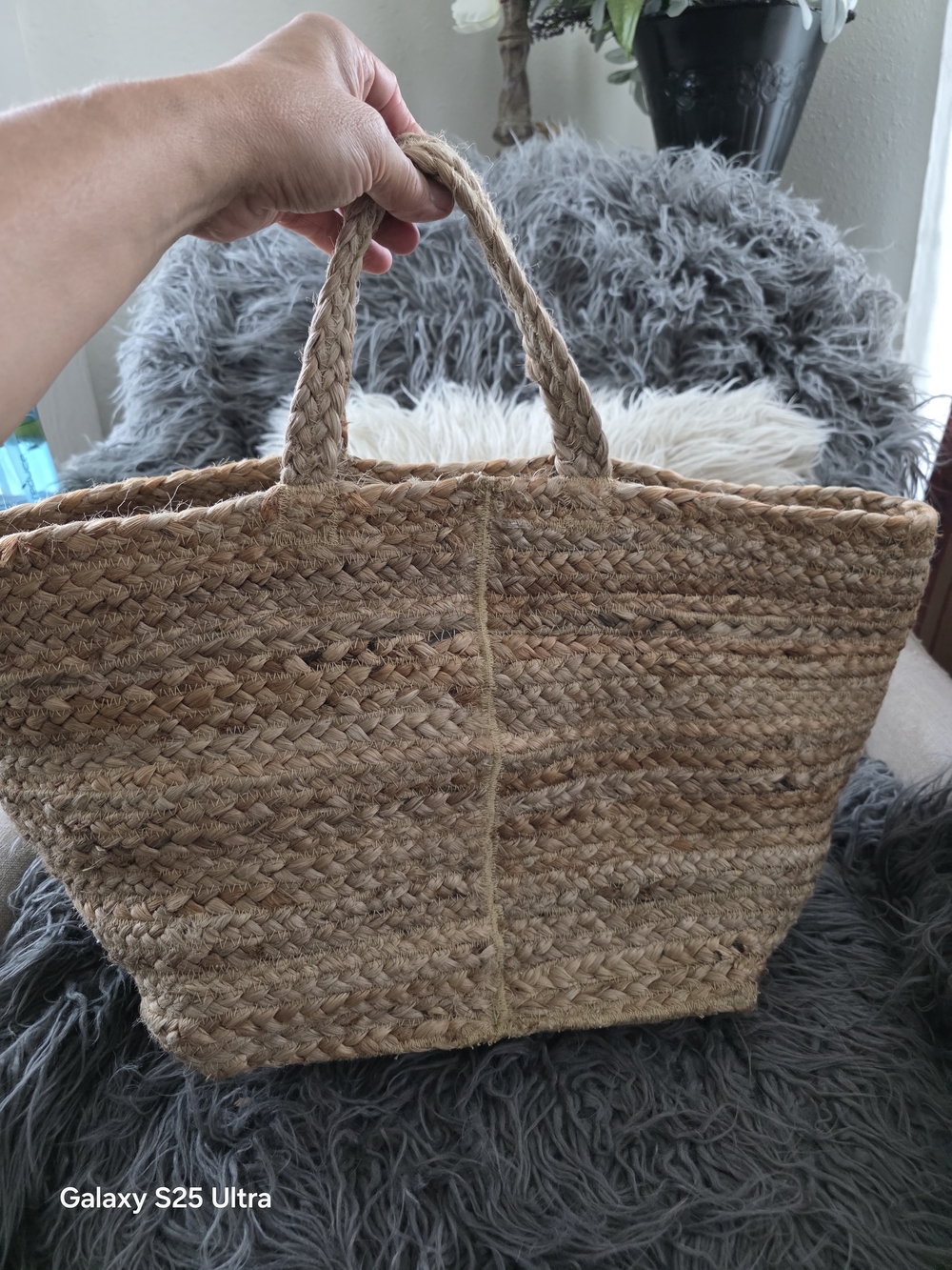 Natural Woven Straw Tote Bag - Neutral Brown